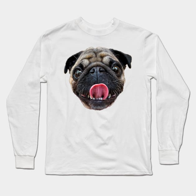 Pug - Cute Pug dog head! Long Sleeve T-Shirt by Elarex